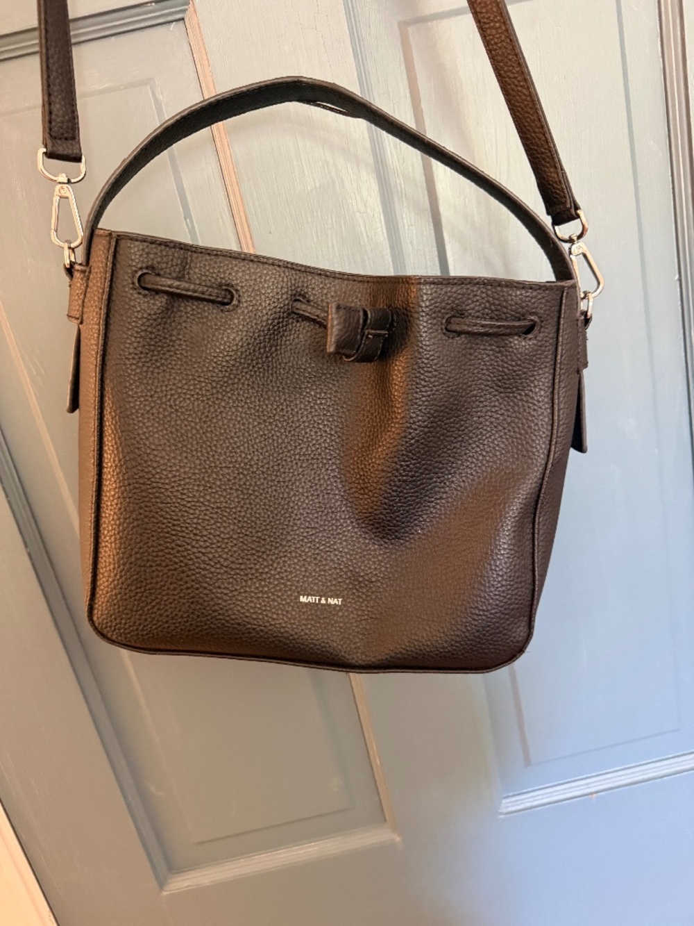 Matt & Nat Black Vegan Leather Crossbody Bucket Bag